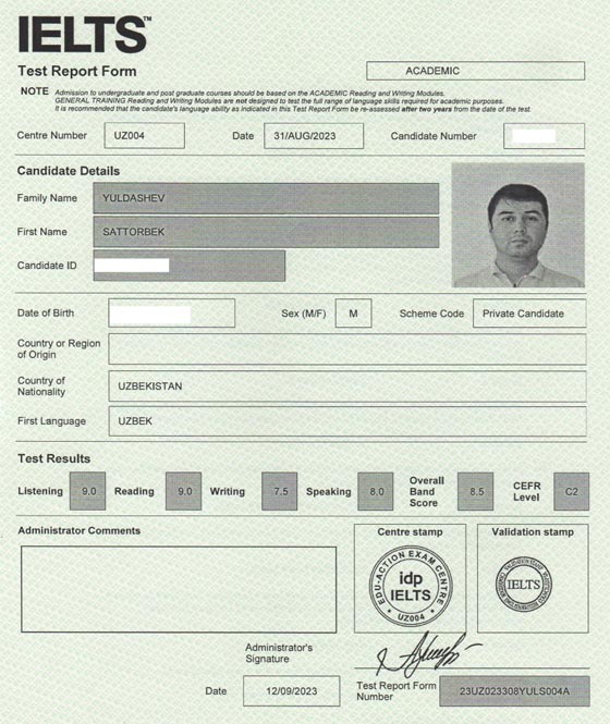 Best IELTS test result October 2023