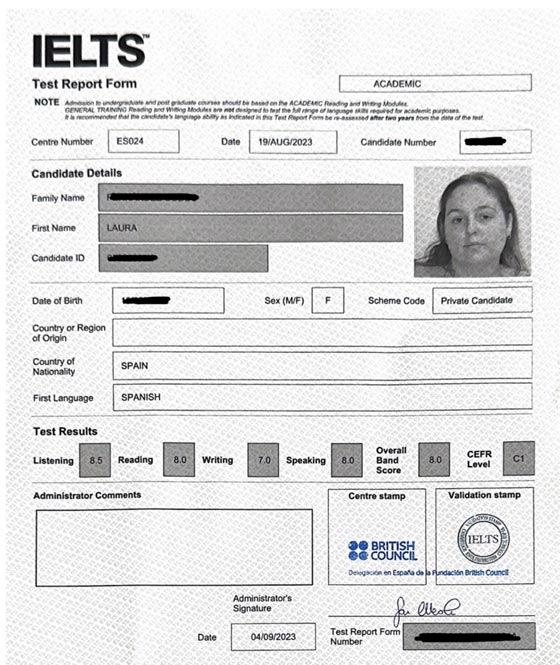 Best IELTS test result October 2023