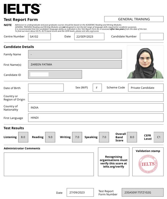 Best IELTS test result October 2023