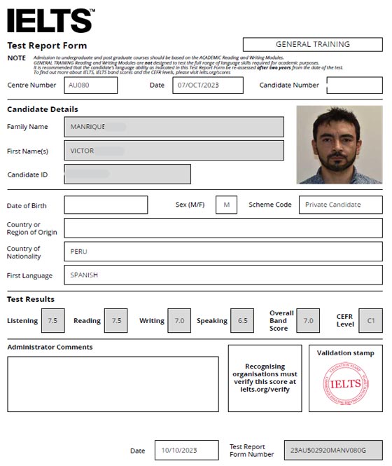 Best IELTS test result October 2023