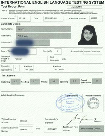 Best IELTS test result September 2011