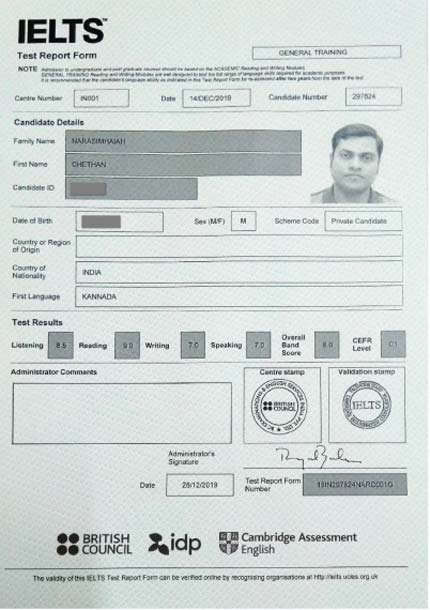 Chethan Band 8.5 in IELTS